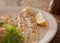 Grilled New Zealand cod fish and chips in a restaurant