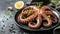 Grilled octopus elegantly presented on a black plate, Ai Generated