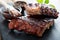 Grilled pork baby ribs with bbq sauce