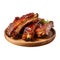 Grilled pork ribs on wood plate