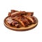 Grilled pork ribs on wood plate