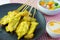 Grilled pork satay and sweet herbs with Thailand\'s food has been very popular in Thailand.