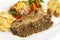 Grilled pork steak serve with black pepper gravy sauce