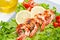 grilled prawns with salad and cherry tomatoes