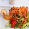 Grilled prawns and vegetable salad,square image