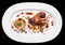 Grilled rack of lamb in oval plate isolated on black