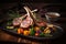 Grilled rack of lamb with vegetables. Professional food,
