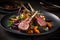 Grilled rack of lamb with vegetables. Professional food,