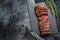 Grilled roasting rare sliced vegas strip steak. Marble meat beef. Black background. Top view. Copy space