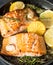 Grilled salmon with herbs, garlic and lemon. FIsh food