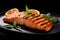 Grilled salmon macro food. Generate Ai