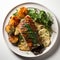 Grilled Salmon With Potatoes And Greens: A Renaissance-inspired Chiaroscuro Dish
