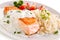 Grilled salmon, rice and vegetables