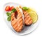 Grilled salmon steak slices