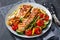 Grilled salmon and vegetables on a plate