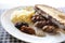 Grilled sausage with bread and potato and fruit jam sauce cuisine