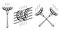 Grilled Sausages Fork Bavarian Oktoberfest German Food Engraving Black White