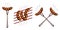 Grilled Sausages Fork Bavarian Oktoberfest German Food Engraving Hand Drawn