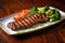 grilled seitan steak on a fancy dinner plate