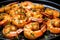 Grilled shrimp, up close , glistening with savory garlic butter, emphasizing their exquisite texture and flavor. Generative AI