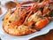 Grilled shrimps on dish, Thai seafood