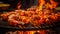 Grilled shrimps and on a grill with flames under close up, AI Generated