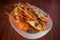 Grilled shrimps on plate