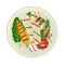 Grilled Skewered Vegetables and Mushrooms Served on Plate Vector Illustration