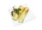 Grilled sliced vegetable marrows on the square white dish
