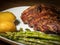 Grilled Spareribs with potatoes and green asparagus
