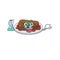 Grilled steak smart Professor Cartoon design style working with glass tube