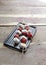 Grilled Strawberry and Marshmallow on wooden background