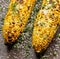 Grilled sweetcorn with butter salt and Parmesan