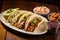 grilled taco assortment served with a side of refried beans