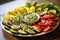 grilled vegetable platter with a dollop of fresh pesto