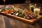 grilled vegetable salad on cedar plank with dressing