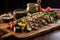 grilled vegetable salad on cedar plank with dressing