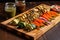 grilled vegetable salad on cedar plank with dressing