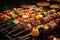 Grilled vegetable skewers on bar-b-que grill outdoors
