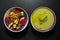 Grilled vegetables and courgette cream soup, healthy vegetarian meal