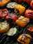 Grilled vegetables on a grill, red pepper and yellow pepper, zucchini