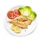 Grilled wedge sole and vegetables. Spanish sole fish