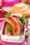 Grilled white sausage with beetroot sauce for easter