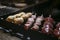 Grilled yakitori chicken skewers at an Izakaya restaurant in Omoide Yokocho street in the Shinjuku district of Tokyo..