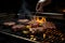 Grilling Beef Steak by Skilled Chef on Stylish Black Background