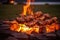 grilling lamb chops with campfire in background