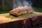 grilling mahi mahi on cedar plank, smoke in air