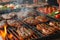 Grilling perfection Mouthwatering beef and chicken steaks searing over flames