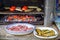 Grilling vegetables in barbecue