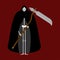 Grim reaper in black cloak. Death in cape